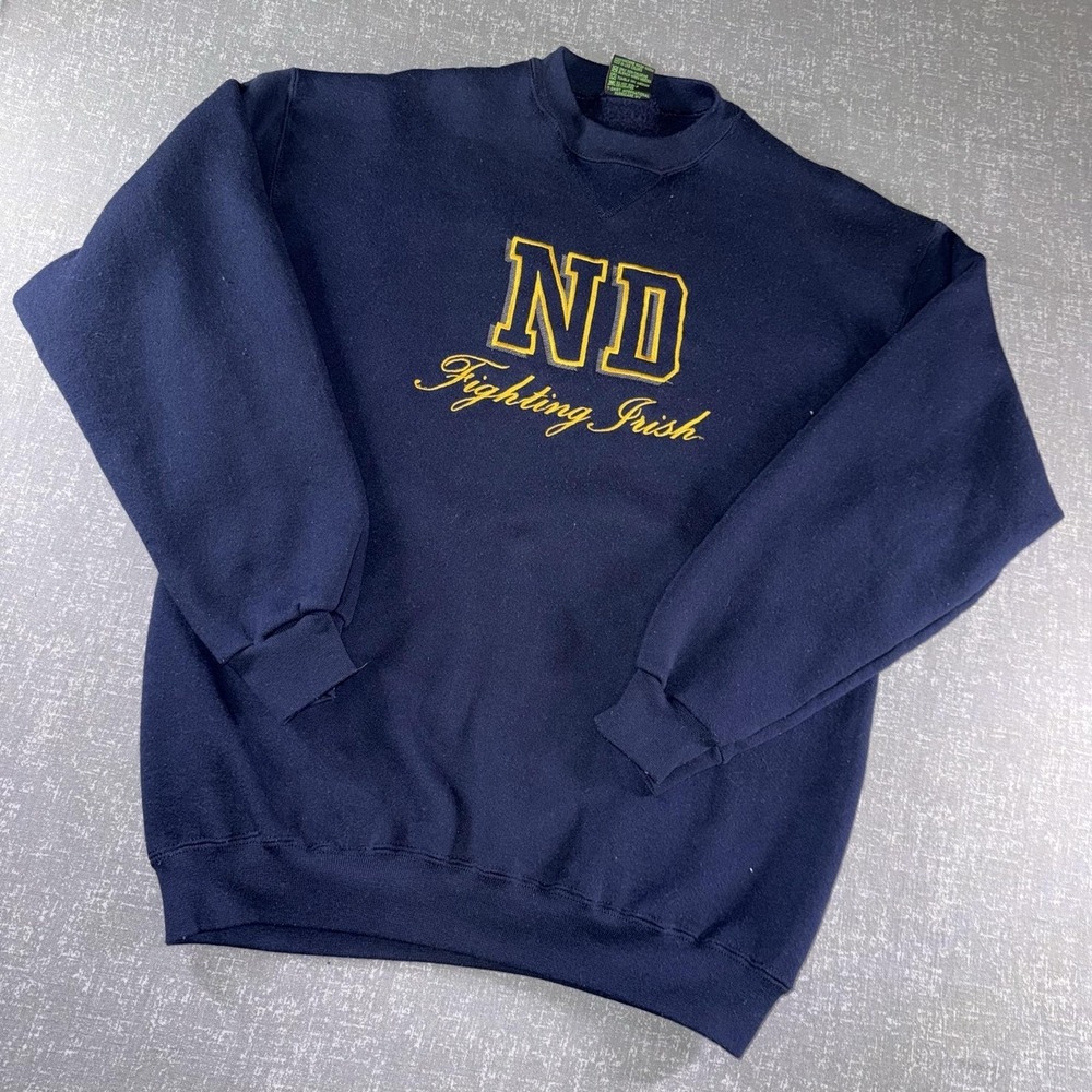 Vintage Notre Dame Fighting Irish Sweatshirt Mens Large Blue NCAA Football TSI